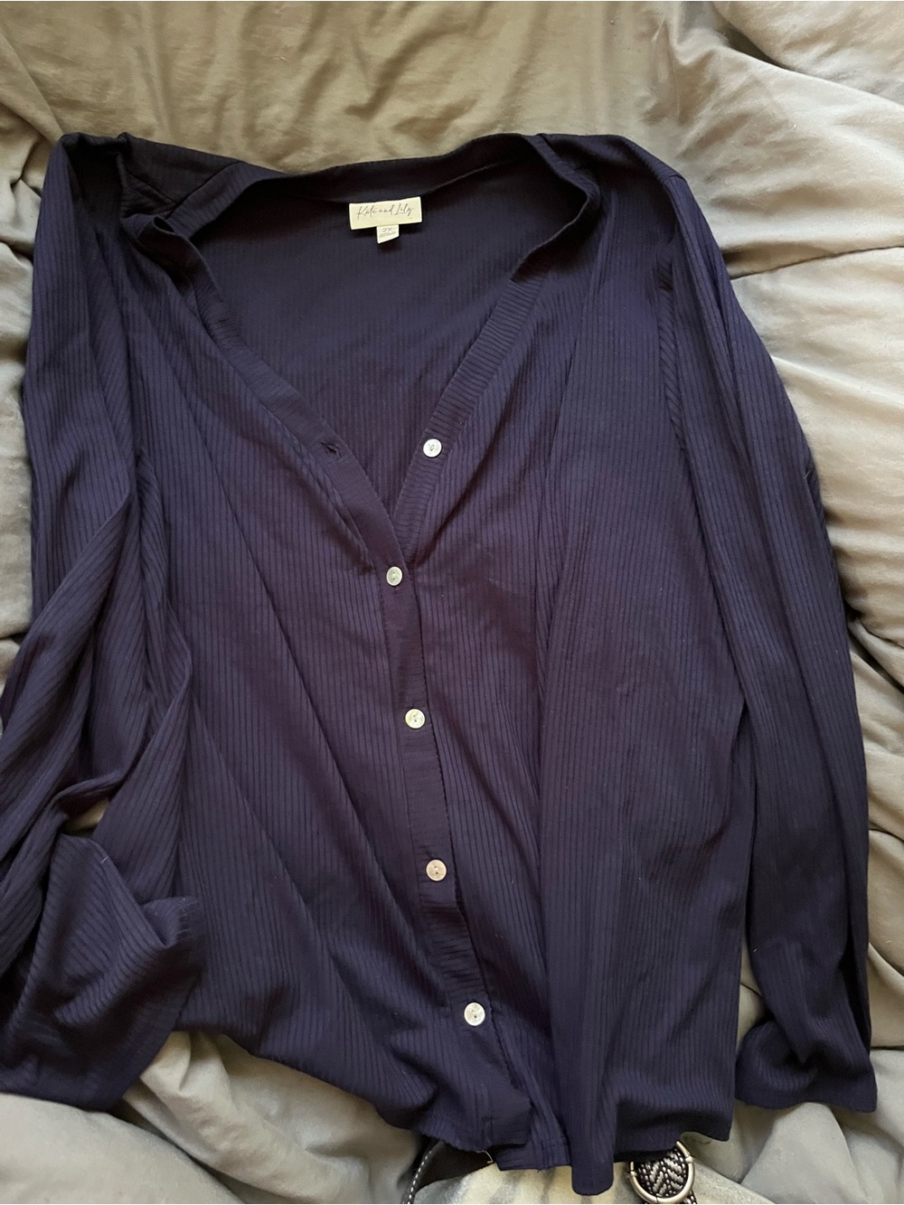 Kate and Lily Navy Ribbed Button-Up Top